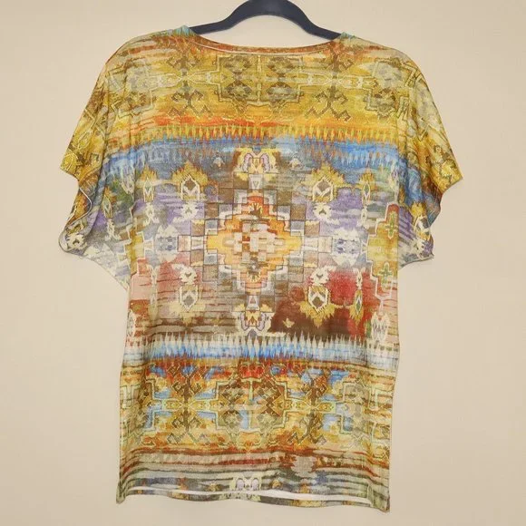Chico's aztec multicolor short sleeve top, size 1 (8) - Picture 2 of 3